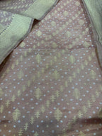 Pastel Pure Cotton Banarasi Three Piece Unstitched Suit Set - Luxurion World