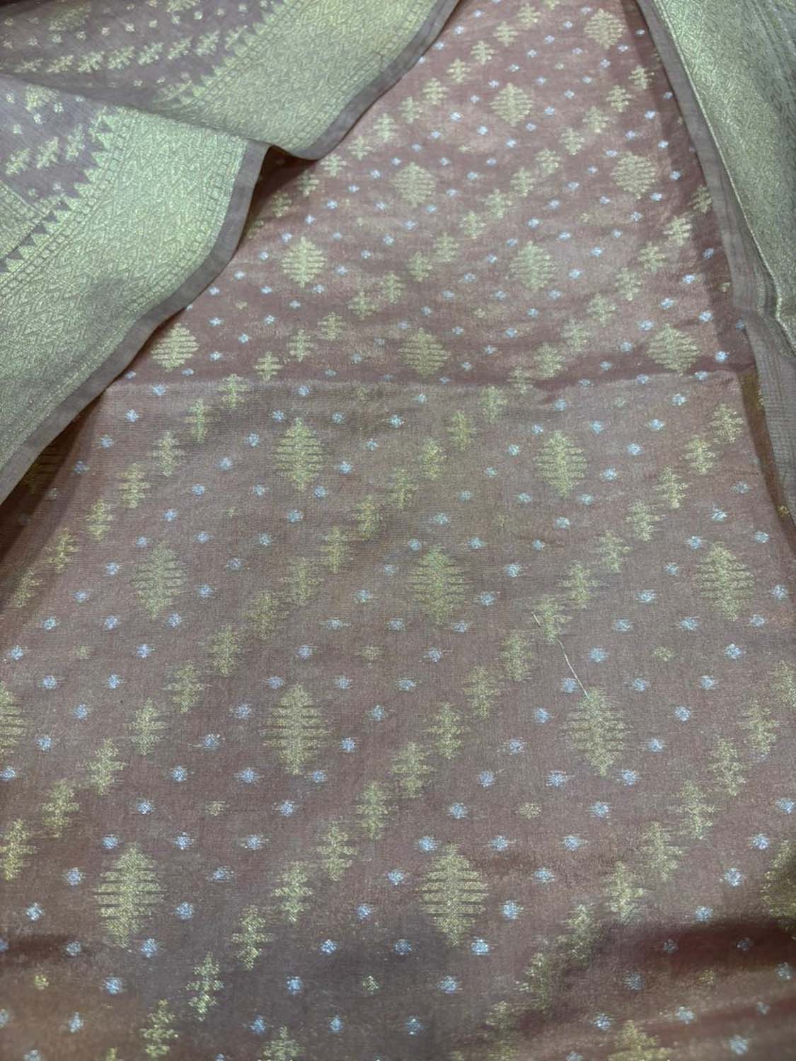 Pastel Pure Cotton Banarasi Three Piece Unstitched Suit Set - Luxurion World