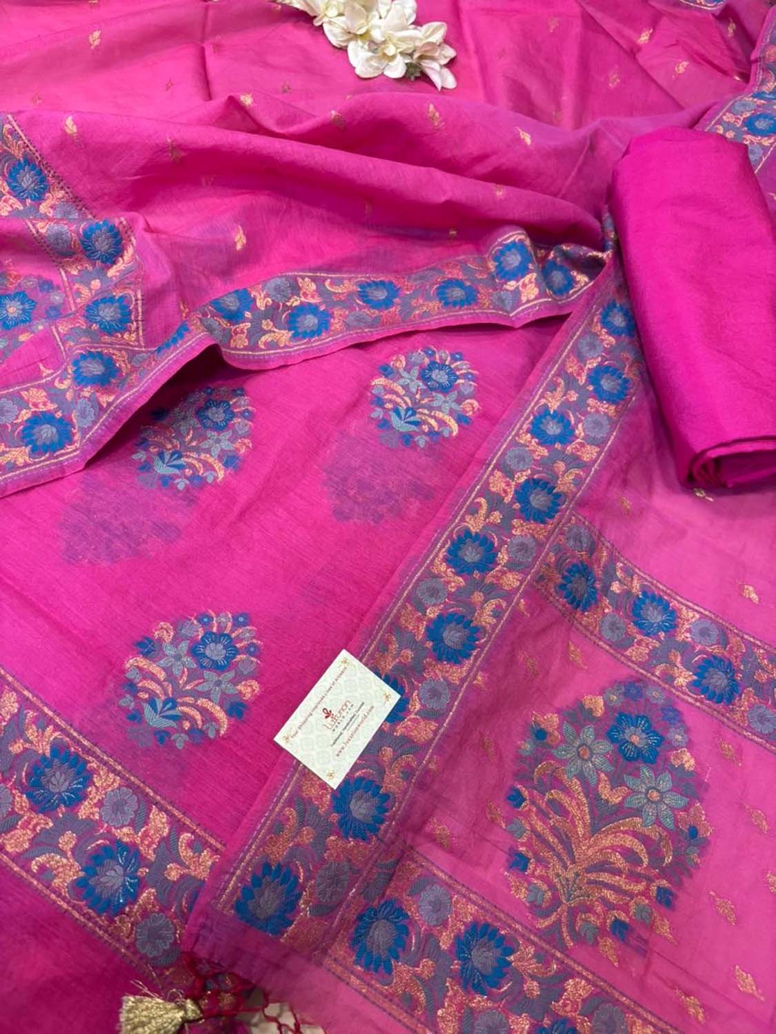 Pretty in Pink: Pure Cotton Banarasi Three Piece Unstitched Suit Set - Luxurion World