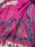 Pretty in Pink: Pure Cotton Banarasi Three Piece Unstitched Suit Set - Luxurion World