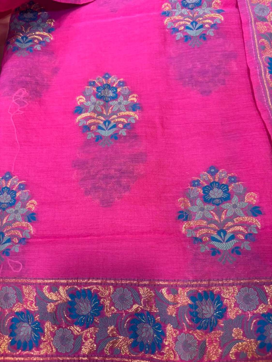 Pretty in Pink: Pure Cotton Banarasi Three Piece Unstitched Suit Set - Luxurion World