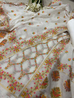 Dyeable Pure Cotton Banarasi Handloom Meenakari Unstitched Three Piece Suit Set - Luxurion World