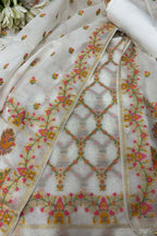Dyeable Pure Cotton Banarasi Handloom Meenakari Unstitched Three Piece Suit Set - Luxurion World