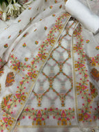 Dyeable Pure Cotton Banarasi Handloom Meenakari Unstitched Three Piece Suit Set - Luxurion World