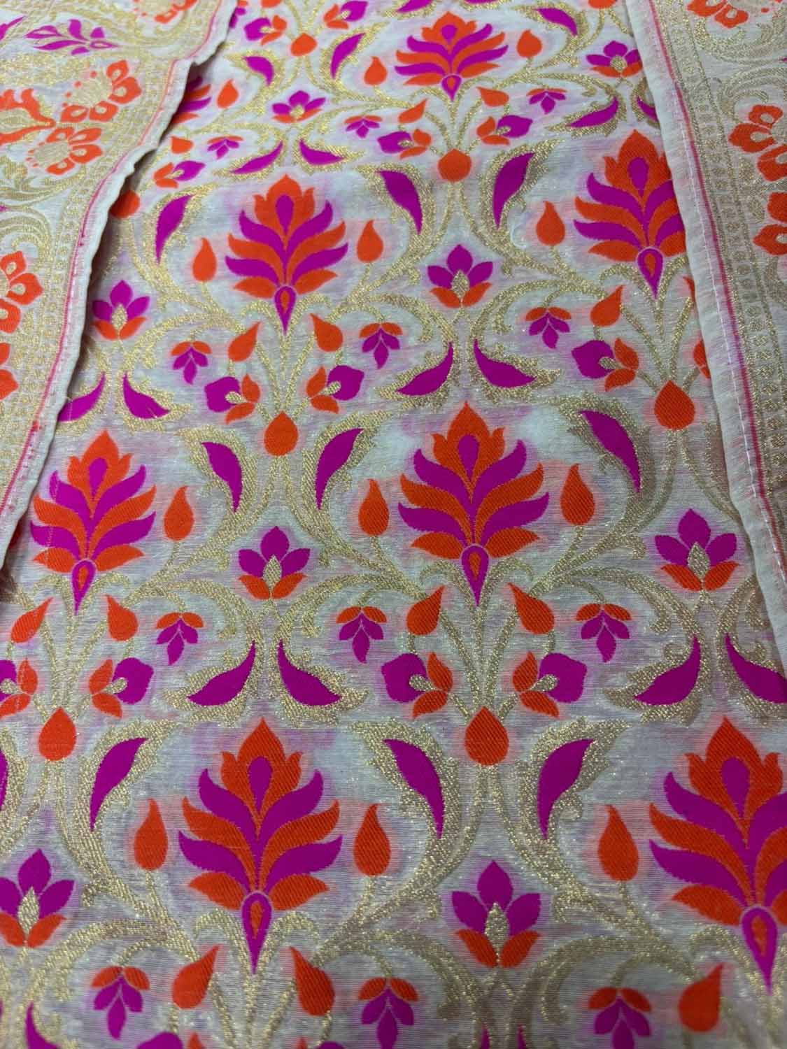 Dyeable Pure Cotton Banarasi Handloom Meenakari Unstitched Three Piece Suit Set - Luxurion World