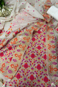 Dyeable Pure Cotton Banarasi Handloom Meenakari Unstitched Three Piece Suit Set - Luxurion World