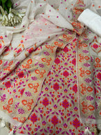Dyeable Pure Cotton Banarasi Handloom Meenakari Unstitched Three Piece Suit Set - Luxurion World