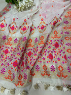Dyeable Pure Cotton Banarasi Handloom Meenakari Unstitched Three Piece Suit Set - Luxurion World