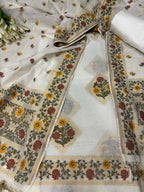 Dyeable Pure Cotton Banarasi Handloom Meenakari Unstitched Three Piece Suit Set - Luxurion World