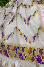 Dyeable Pure Cotton Banarasi Handloom Meenakari Unstitched Three Piece Suit Set - Luxurion World