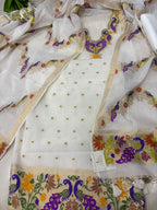 Dyeable Pure Cotton Banarasi Handloom Meenakari Unstitched Three Piece Suit Set - Luxurion World