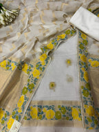 Dyeable Pure Cotton Banarasi Handloom Meenakari Unstitched Three Piece Suit Set - Luxurion World
