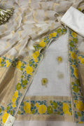 Dyeable Pure Cotton Banarasi Handloom Meenakari Unstitched Three Piece Suit Set - Luxurion World