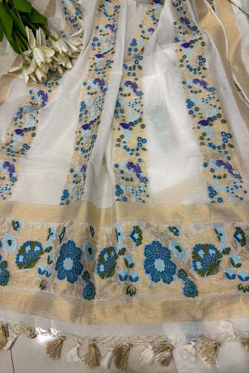 Dyeable Pure Cotton Banarasi Handloom Meenakari Unstitched Three Piece Suit Set - Luxurion World