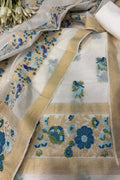 Dyeable Pure Cotton Banarasi Handloom Meenakari Unstitched Three Piece Suit Set - Luxurion World