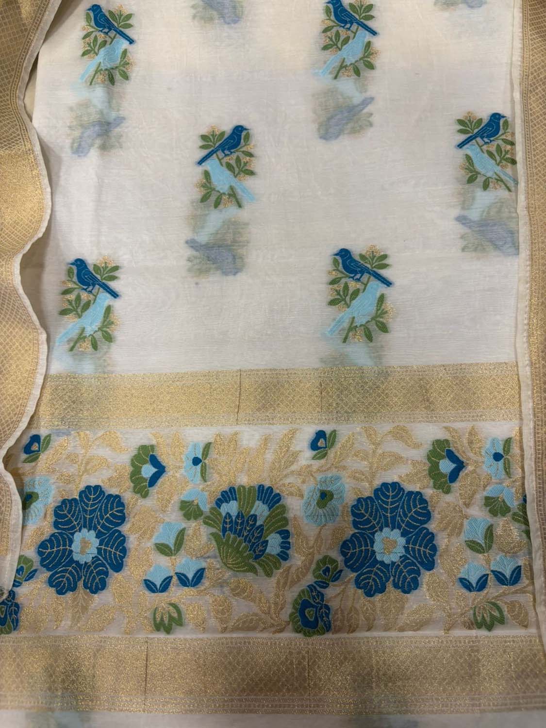 Dyeable Pure Cotton Banarasi Handloom Meenakari Unstitched Three Piece Suit Set - Luxurion World
