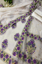 Dyeable Pure Cotton Banarasi Handloom Meenakari Unstitched Three Piece Suit Set - Luxurion World