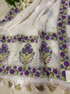 Dyeable Pure Cotton Banarasi Handloom Meenakari Unstitched Three Piece Suit Set - Luxurion World
