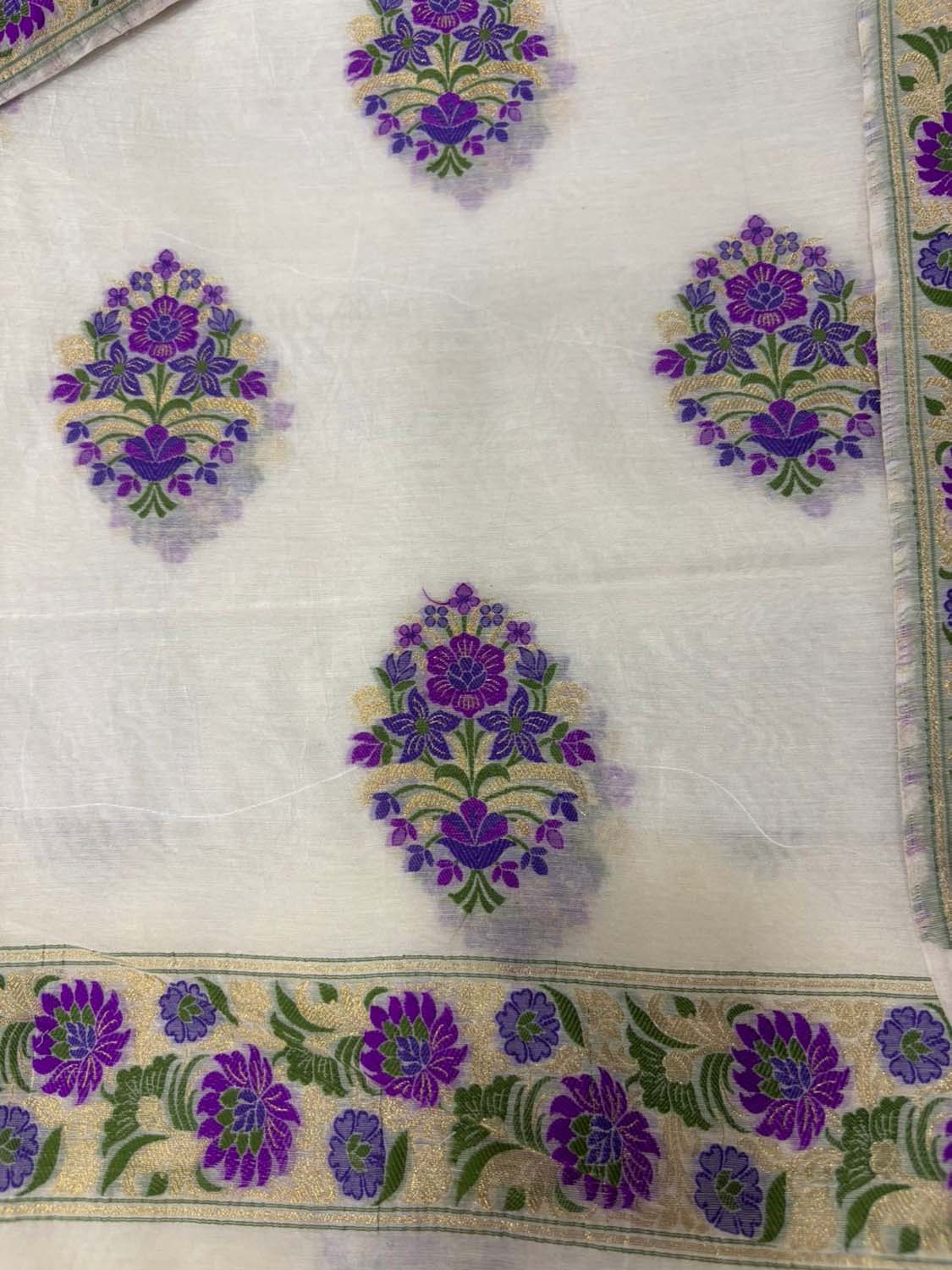 Dyeable Pure Cotton Banarasi Handloom Meenakari Unstitched Three Piece Suit Set - Luxurion World