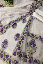 Dyeable Pure Cotton Banarasi Handloom Meenakari Unstitched Three Piece Suit Set - Luxurion World