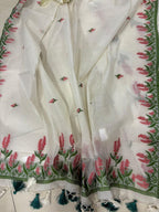 Dyeable Pure Cotton Banarasi Handloom Meenakari Unstitched Three Piece Suit Set - Luxurion World