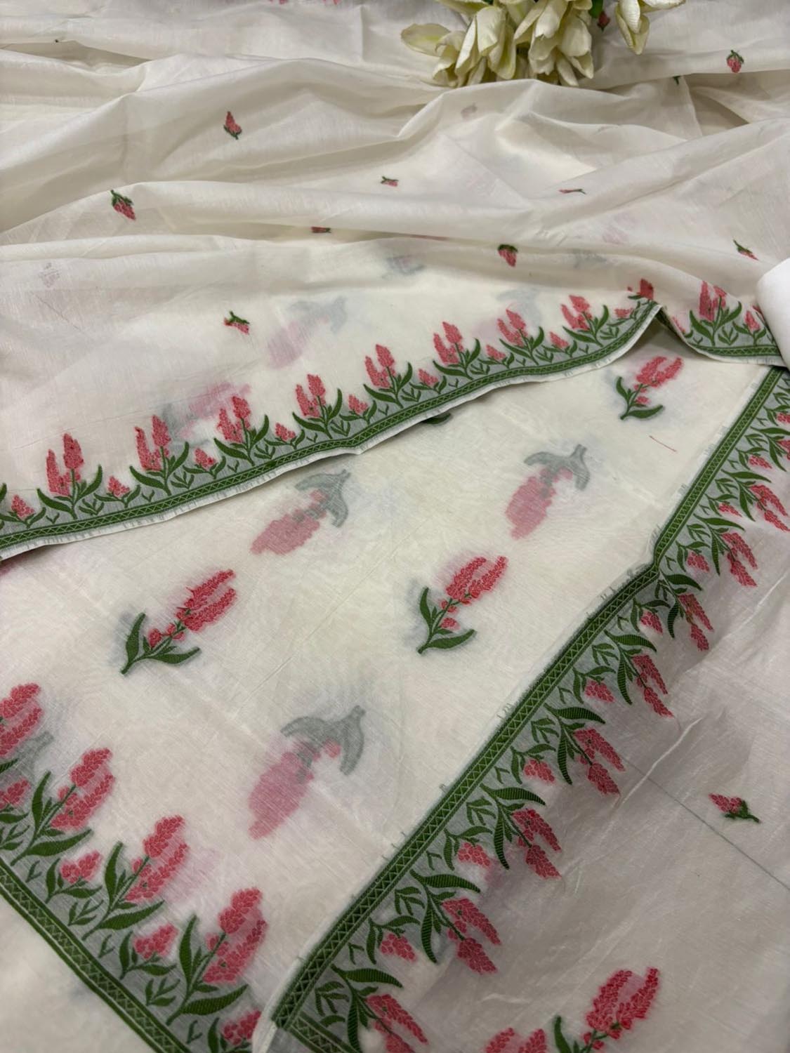 Dyeable Pure Cotton Banarasi Handloom Meenakari Unstitched Three Piece Suit Set - Luxurion World