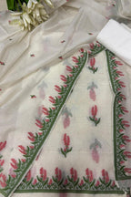 Dyeable Pure Cotton Banarasi Handloom Meenakari Unstitched Three Piece Suit Set - Luxurion World