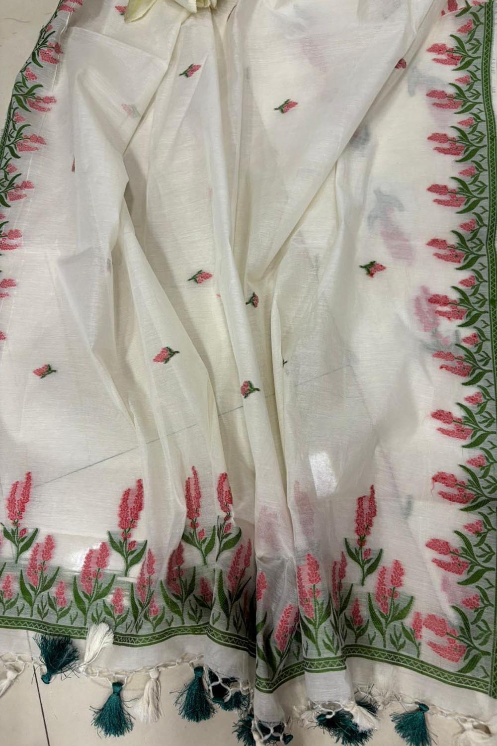 Dyeable Pure Cotton Banarasi Handloom Meenakari Unstitched Three Piece Suit Set - Luxurion World