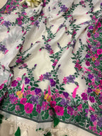 Dyeable Pure Cotton Banarasi Handloom Meenakari Unstitched Three Piece Suit Set - Luxurion World