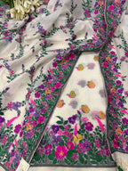 Dyeable Pure Cotton Banarasi Handloom Meenakari Unstitched Three Piece Suit Set - Luxurion World