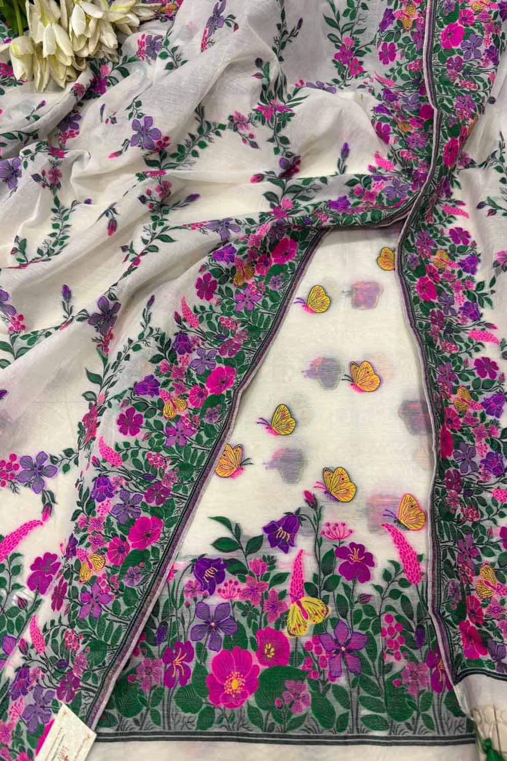 Dyeable Pure Cotton Banarasi Handloom Meenakari Unstitched Three Piece Suit Set - Luxurion World