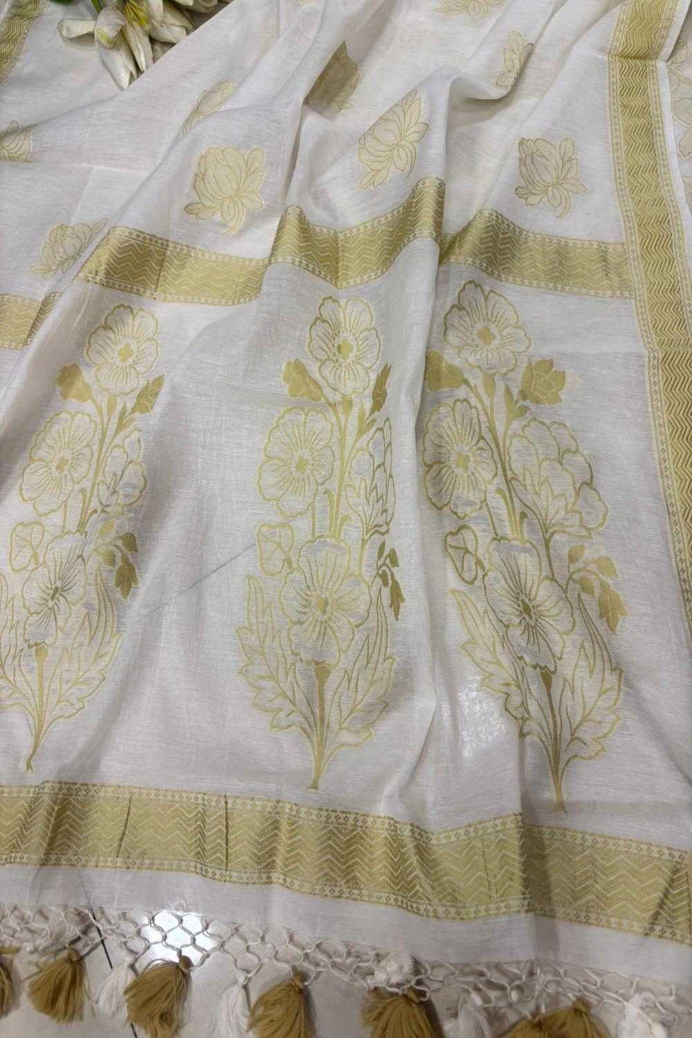 Dyeable Pure Cotton Banarasi Handloom Unstitched Three Piece Suit Set - Luxurion World