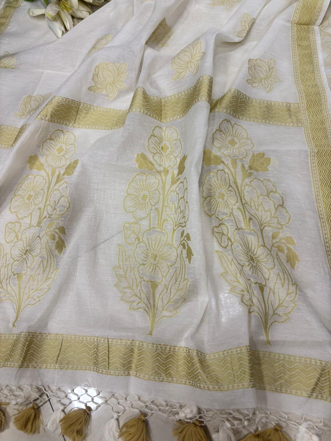 Dyeable Pure Cotton Banarasi Handloom Unstitched Three Piece Suit Set - Luxurion World