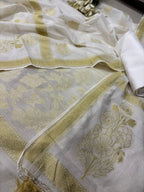 Dyeable Pure Cotton Banarasi Handloom Unstitched Three Piece Suit Set - Luxurion World