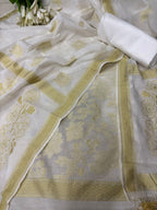 Dyeable Pure Cotton Banarasi Handloom Unstitched Three Piece Suit Set - Luxurion World