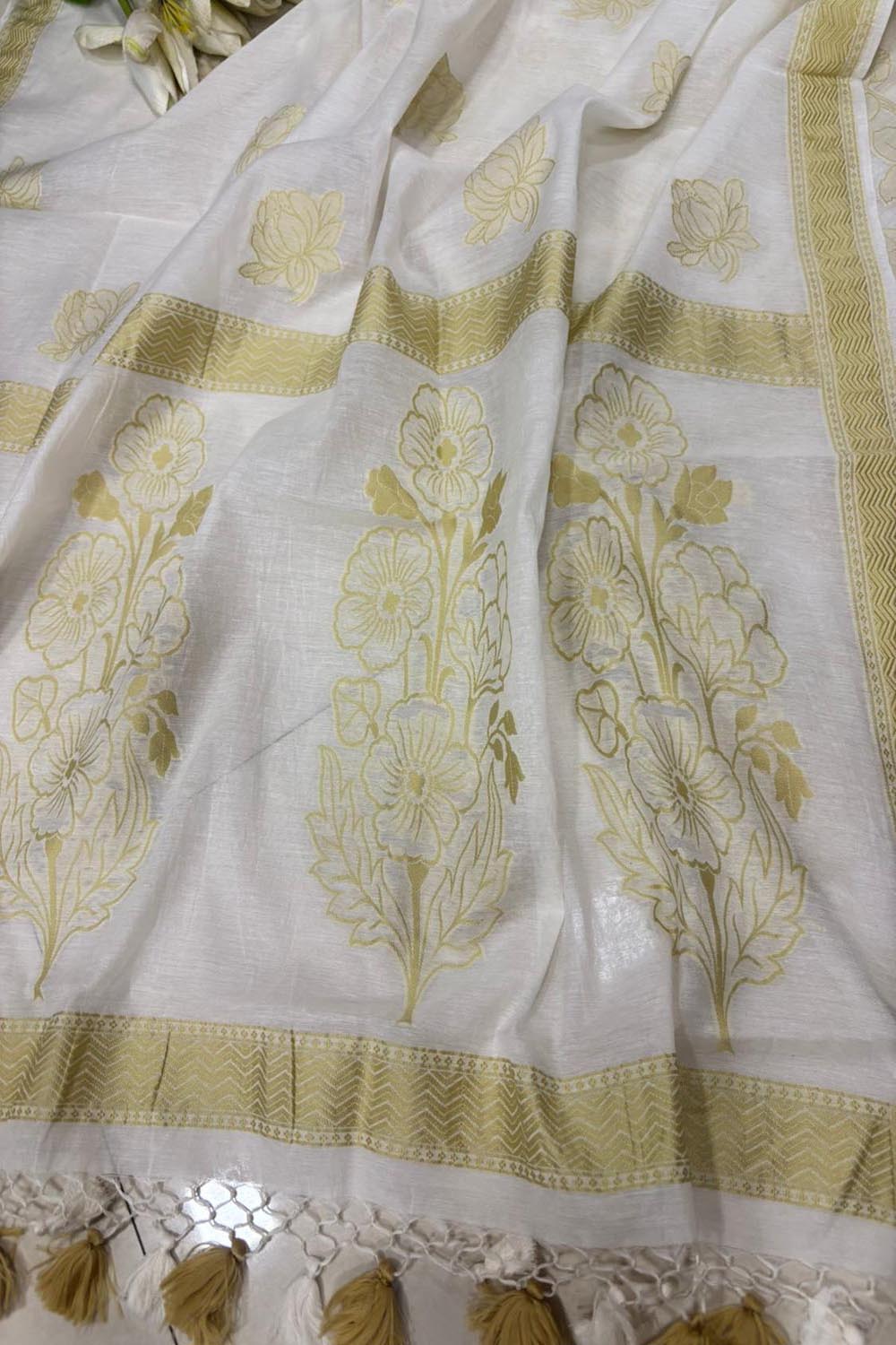 Dyeable Pure Cotton Banarasi Handloom Unstitched Three Piece Suit Set - Luxurion World