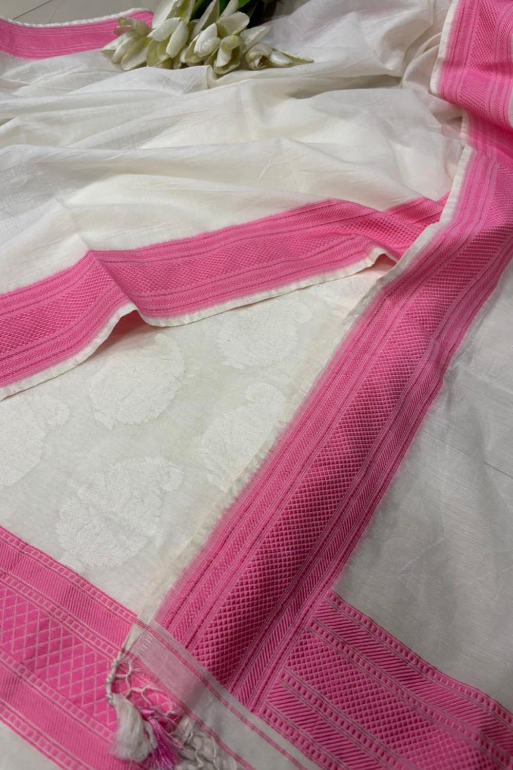 Dyeable Pure Cotton Banarasi Handloom Unstitched Three Piece Suit Set - Luxurion World