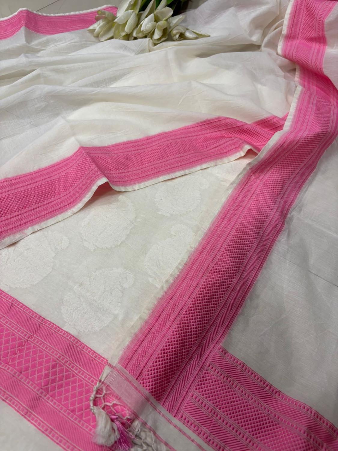 Dyeable Pure Cotton Banarasi Handloom Unstitched Three Piece Suit Set - Luxurion World