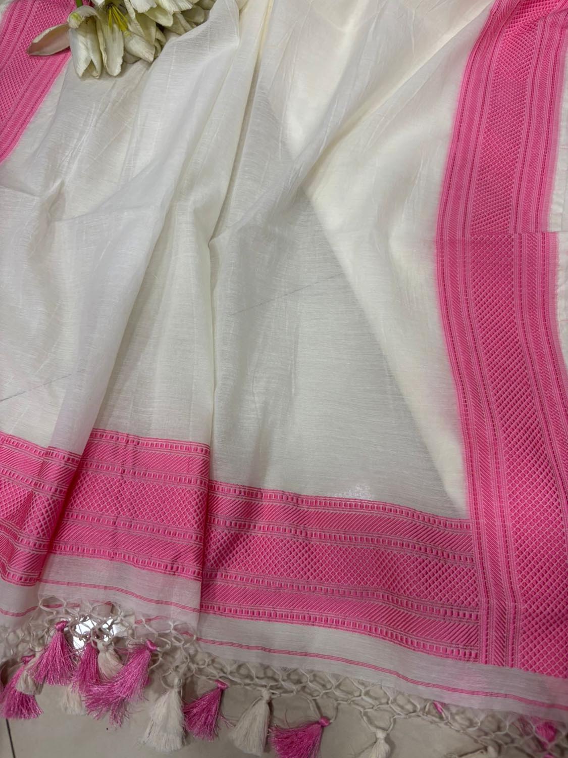 Dyeable Pure Cotton Banarasi Handloom Unstitched Three Piece Suit Set - Luxurion World