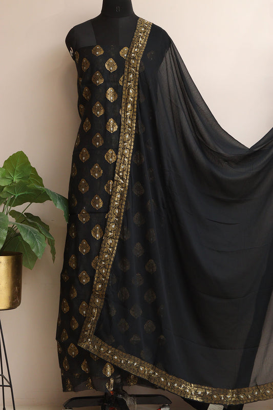 Stunning Black Banarasi Georgette Sona Roopa Suit Set - Unstitched - Luxurion World