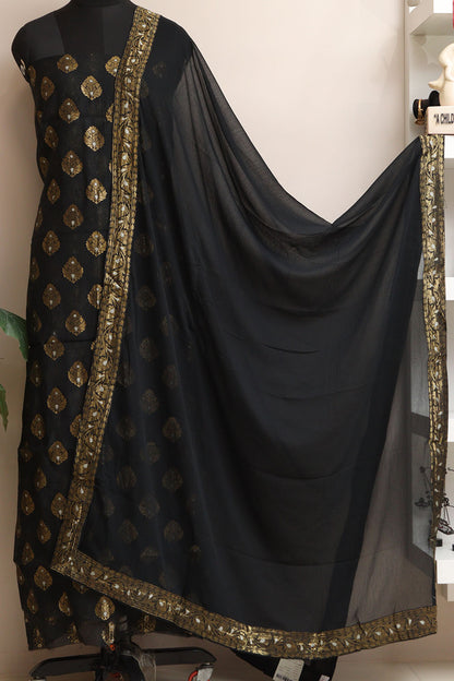 Stunning Black Banarasi Georgette Sona Roopa Suit Set - Unstitched - Luxurion World