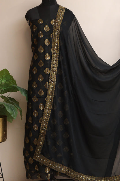 Stunning Black Banarasi Georgette Sona Roopa Suit Set - Unstitched - Luxurion World