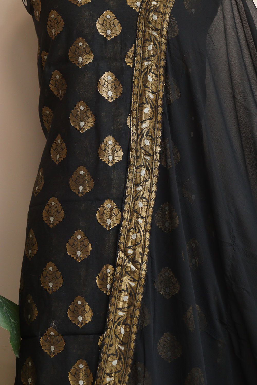 Stunning Black Banarasi Georgette Sona Roopa Suit Set - Unstitched - Luxurion World