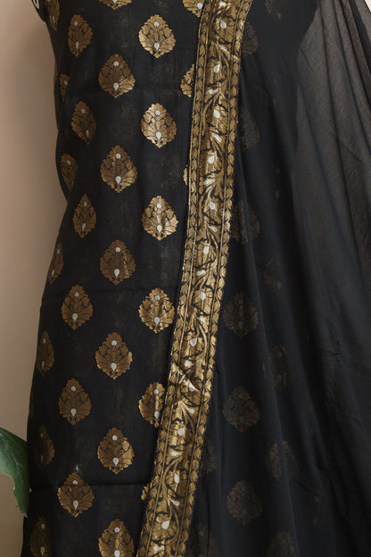 Stunning Black Banarasi Georgette Sona Roopa Suit Set - Unstitched - Luxurion World