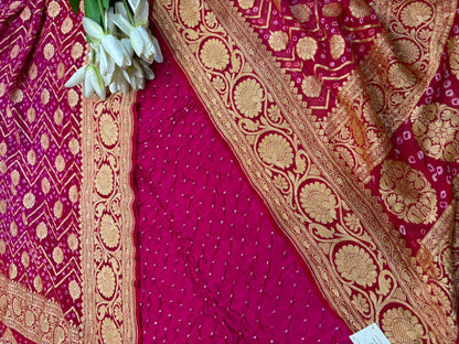 Pink Bandhani Modal Silk Suit With Bandhani Pure Georgette Dupatta - Luxurion World