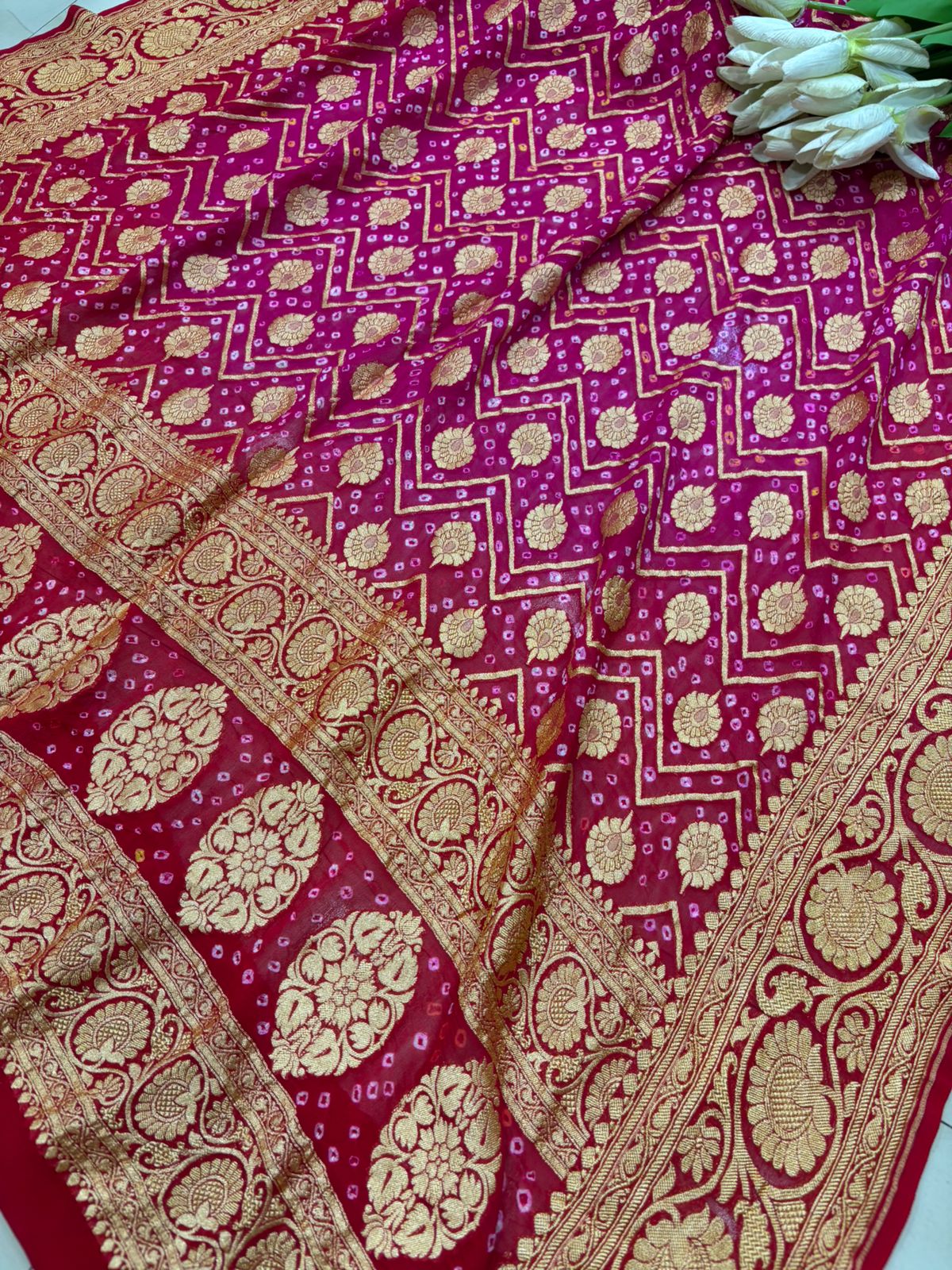 Pink Bandhani Modal Silk Suit With Bandhani Pure Georgette Dupatta - Luxurion World