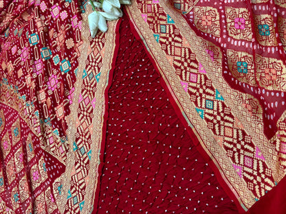 Red Bandhani Modal Silk Suit With Bandhani Pure Georgette Dupatta - Luxurion World