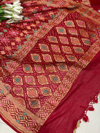 Red Bandhani Modal Silk Suit With Bandhani Pure Georgette Dupatta - Luxurion World