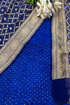 Blue Bandhani Modal Silk Suit With Bandhani Pure Georgette Dupatta - Luxurion World
