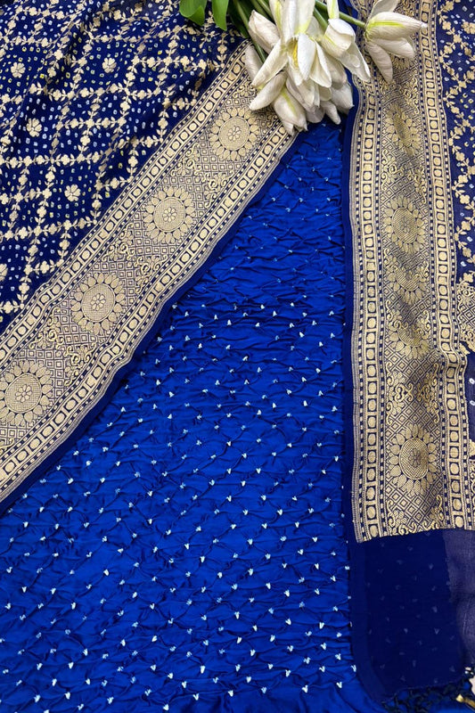 Blue Bandhani Modal Silk Suit With Bandhani Pure Georgette Dupatta - Luxurion World